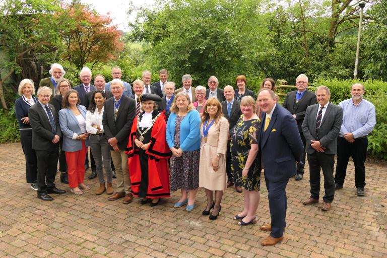 A group photo of West Devon borough councillors at the annual council meeting on 21st May 2024.