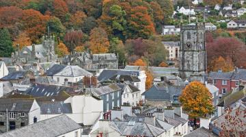 A photo of Tavistock town centre looking out over rooftops.